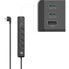 Разклонител Hama, 4-гнезда, USB-C/A 65 W, PD, ключ on/off, 1,4 м, черен/сив