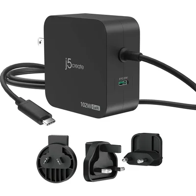 j5create JUP25102V Зарядно 220V-  GaN 102W  USB-C 2порта- за лаптопи, таблети, телефони