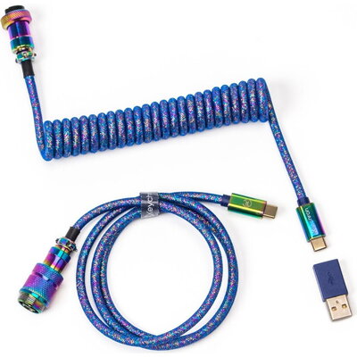 Кабел за клавиатура Keychron Colorful Premium Coiled Cable, USB-C - USB-C, Rainbow Blue