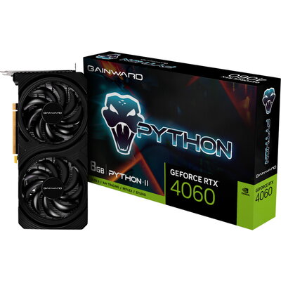 Gainward GeForce RTX 4060 Python II, 8GB GDDR6, 128bit, 1x HDMI 2.1, 3x DP 1.4a, two fan, 1x 8-pin Power connector, recommended 