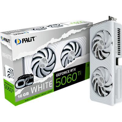 Palit GeForce RTX 5060 Ti WHITE OC 16GB GDDR7, 128 bit, 1x HDMI 2.1b, 3x DP 2.1b, 2 Fan, 1x 8-pin pwr connector, 600W, 262.1 x 1