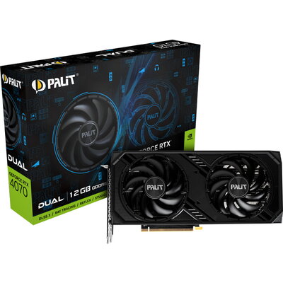 Palit RTX 4070 Dual 12GB GDDR6, 192 bit, 1x HDMI 2.1a, 3x DP 1.4a, 2 Fan, 1x 8-pin Power connector, recommended PSU 750W, NE6407