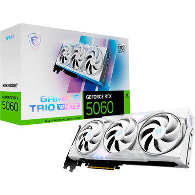 MSI Video Card NVIDIA GeForce RTX 5060 8G GAMING TRIO OC WHITE, 8GB GDDR7, 128-bit, 2640 MHz Boost, 3840 CUDA Cores, PCIe 5.0 (x