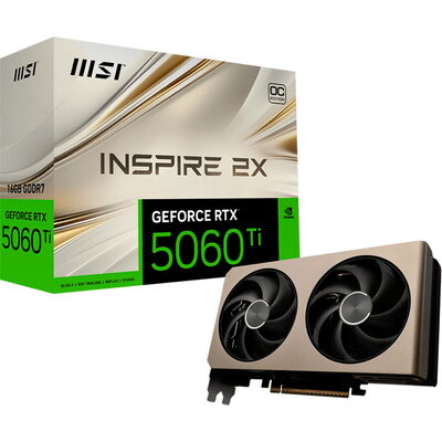 MSI Video Card NVIDIA GeForce RTX 5060 Ti 16G INSPIRE 2X OC, 16GB GDDR7, 128-bit, 2617 MHz Boost, 4608 CUDA Cores, PCIe 5.0 (x8)