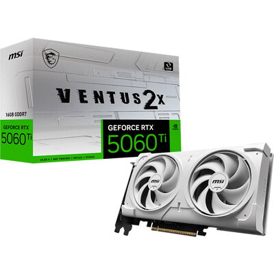 MSI Video Card NVIDIA GeForce RTX 5060 Ti 16G VENTUS 2X WHITE PLUS, 16GB GDDR7, 128-bit, 2587 MHz Boost, 4608 CUDA Cores, PCIe 5
