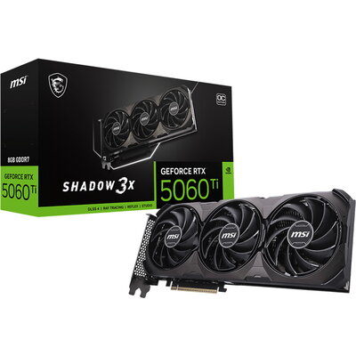 MSI Video Card NVIDIA GeForce RTX 5060 Ti 8G SHADOW 3X OC CLASSIC, 8GB GDDR7, 128-bit, 2602 MHz Boost, 4608 CUDA Cores, PCIe 5.0