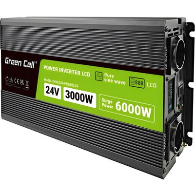 Инвертор GREEN CELL, 24/220V,  DC/AC, 3000W/6000W, INVGCP3000LCD  LCD Чиста синусоида