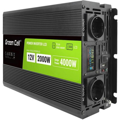 Инвертор PRO GREEN CELL, 12/220V, DC/AC, 2000W/4000W, INVGCP2000LCD  LCD Чиста синусоида