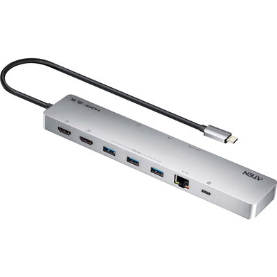ATEN Докинг 11-in-1 USB-C Multiport Dock + Power Pass-Through, 2 x HDMI, LAN,3.5mm, USB-C, SD Card , microSD, 3 x USB 3.2