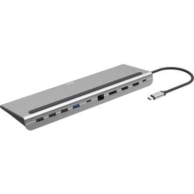 Докинг станция 10 в 1 HAMA Connect2Office Pro, USB-A, USB-C (PD), HDMI, DisplayPort, LAN/Ethernet, Сив