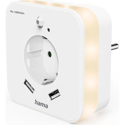 HAMA LED нощна лампа с контакт, 2x USB изхода