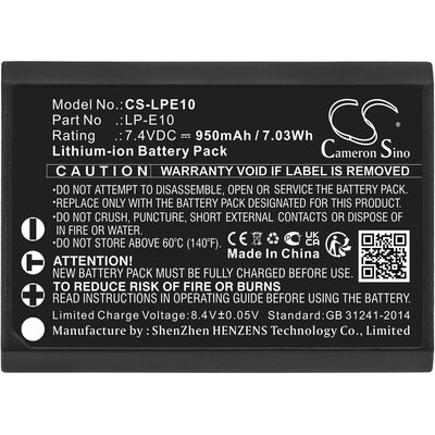 Батерия за апарат CANON LPE10  LiIon 7.4V 950mAh Cameron Sino