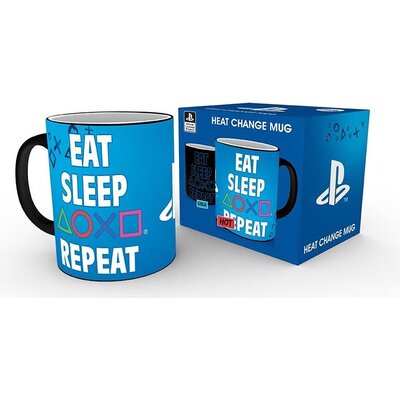 Чаша ABYSTYLE PLAYSTATION Mug Heat Change Eat Sleep Repeat, Сменящ се цвят, Черен