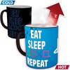 Чаша ABYSTYLE PLAYSTATION Mug Heat Change Eat Sleep Repeat, Сменящ се цвят, Черен