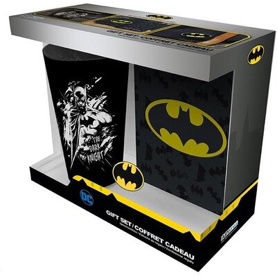 Комплект ABYSTYLE DC COMICS - Pck XXL glass + Pin + Pocket Notebook "Batman", Черен