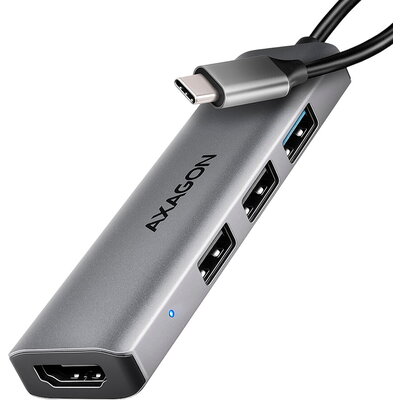 AXAGON HMC-H3A 3x USB-A (2x USB2.0, 1x USB3.0) + HDMI 4K 30Hz, 3.2 Gen 1 hub, metal, 15cm USB-C cable