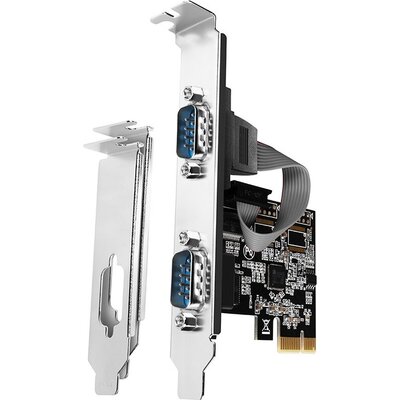 PCI-Express card with two 250 kbps serial ports. ASIX AX99100. Standard & Low Profile.