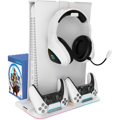 CANYON CS-5, PS5 Charger stand, with RGB light, 315*185*28mm, with 23CM+0.5cm cable, 475±10g, White