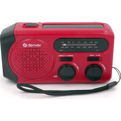 Аварийно AM/FM радио със соларно зареждане Denver SCR-2010MK2, ръчна манивела, вграден фенер и SOS сирена
