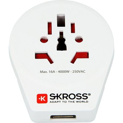 Адаптер SKROSS 1500260 World to Europe + USB, 220V - 