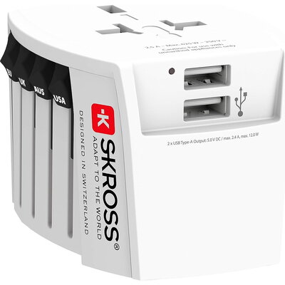 Адаптер SKROSS PRO MUV 2 x USB-A, 1.302960, World, Бял