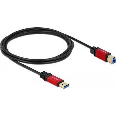 Кабел Delock USB-A мъжко - USB-B мъжко, 2 м, Premium, Екраниран, Черен