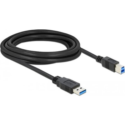 Кабел Delock USB-A мъжко - USB-B мъжко, 3 м, USB3.0, Екраниран, Черен
