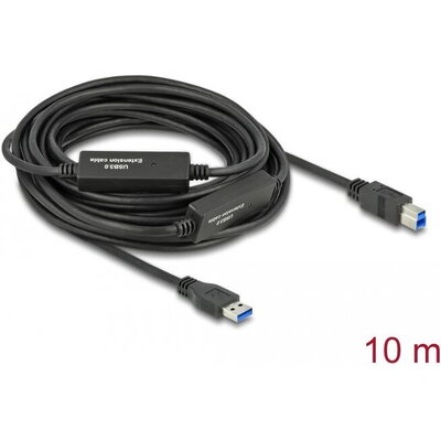 Кабел Delock USB-A мъжко - USB-B женско, USB 3.2Gen1, 10м, Черен