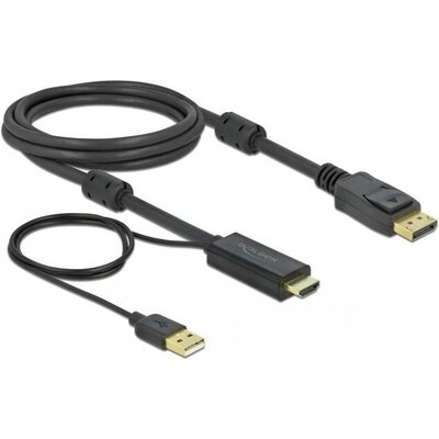 Кабел Delock HDMI мъжко - DisplayPort USB мъжко, 4K 30 Hz, 2 м, Черен