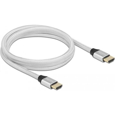 Кабел Delock Ultra High Speed , HDMI мъжко - HDMI мъжко, 48 Gbit/s, 8K 60 Hz, 2 м, Сребрист