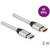 Кабел Delock Ultra High Speed , HDMI мъжко - HDMI мъжко, 48 Gbit/s, 8K 60 Hz, 2 м, Сребрист