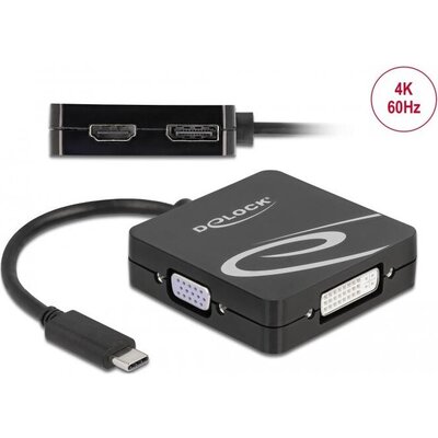 Адаптер 4 в 1 Delock 63129 USB-C мъжко - VGA DVI DisplayPort HDMI женско, Черен