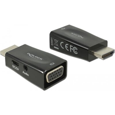 Адаптер Delock, HDMI мъжко - VGA + microUSB + Audio женско, Черен