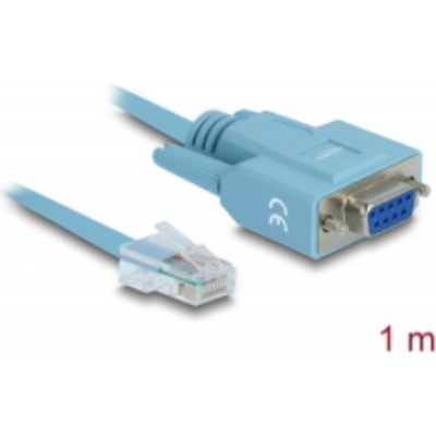 Кабел сериен Delock RS-232 DB9 F ( с винт) - RS-232 RJ45 M- 1m,  за конзоли на CISCO рутери, комутатори, точки за достъп