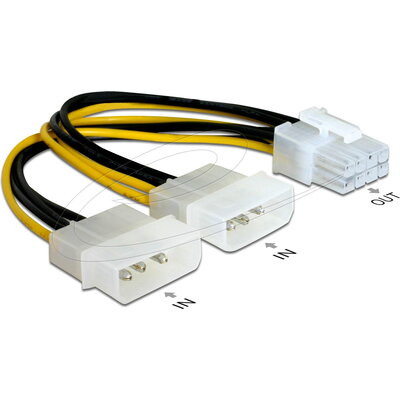 Delock Кабел PCI Express захранване 8 pin към 2 x 5¼“  за видео-карти, 12V, 15 см,  82397
