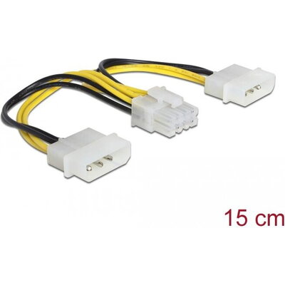 Кабел DeLock Power, 2 x 4 pin Molex мъжко > 8 pin EPS мъжко, 15 cm