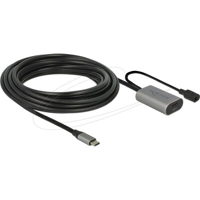Delock Кабел активен удължителен USB-C към USB-C женско , 5m, (доп. DC захранващ сокет за опцион. захр.)