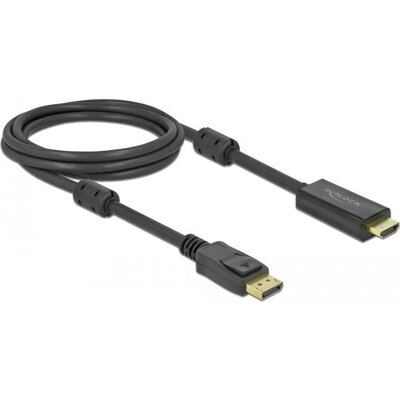 Кабел Delock DisplayPort мъжко - HDMI мъжко, 2 м., 4K 60Hz, Черен