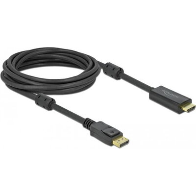 Кабел Delock DisplayPort мъжко - HDMI мъжко, 5 м., 4K 60Hz, Черен