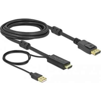 Кабел Delock HDMI мъжко - DisplayPort USB мъжко, 4K 30 Hz, 3 м, Черен