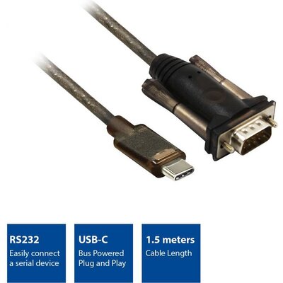 Конвертор ACT AC6002, USB-C мъжко - RS232 мъжко, 9 pin, 1.5 м, Черен