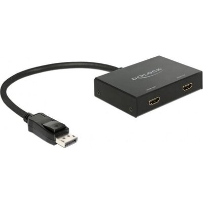 Сплитер DeLock, DisplayPort 1.2 мъжко - 2 x HDMI женско, Черен