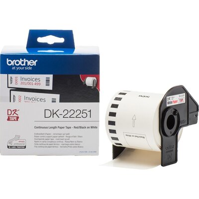 Консуматив Brother DK-22251 Roll, Black and Red on White Continuous Length Paper Tape, 62mm x 15.24m