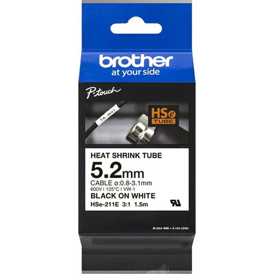 Консуматив Brother HSe-211E 5.2mm Black on White Heat Shrink Tape