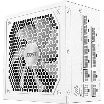 MSI MAG A1000GL PCIE5 WHITE, 1000W, 80 PLUS Gold, 135mm FDB Fan, Protections: OCP/OVP/OPP/OTP/SCP/UVP, Active PFC Design, Flat C