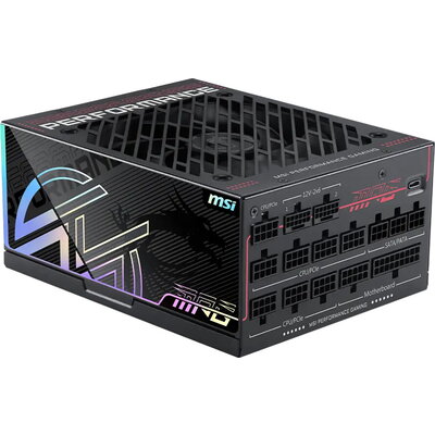 MSI MPG Ai1600TS PCIE5 Power Supply 1600W, 80 PLUS Titanium, Dual PCIe 5.1 Cables, ATX 3.1, Software Sync, 135mm Fan, Fan Stop, 
