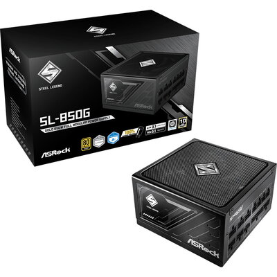 Asrock SL-850G, 850W, 80 Plus GOLD, Fully Modular PSU, Japanese Capacitors, 2x EPS 12V CPU(4+4pin), 1x PCIe5.1 (12+4pin), 3x PCI