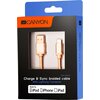 CANYON Charge & Sync MFI braided cable with metalic shell, USB to lightning, certified by Apple, 1m, 0.28mm, Golden