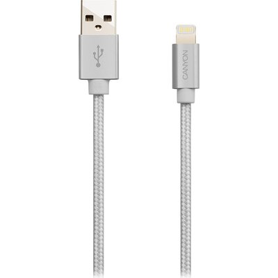 CANYON Charge & Sync MFI braided cable with metalic shell, USB to lightning, certified by Apple, cable length 1m, OD2.8mm, P