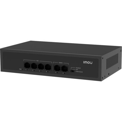 Imou 6-port 100M unmanaged PoE Switch, 4x PoE 10/100, 2x uplink 10/100, 45W total power, up to 250m PoE, 4KV lighting Protection
